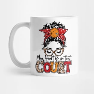 My Heart Is On That Court Basketball Leopard, Basketball Mom Mug